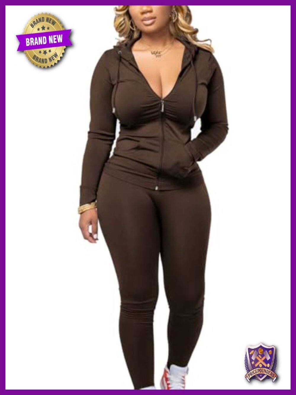 Two Piece Jogger Set Full Zip Hoodie Tracksuit Women Workout Polyester Spandex